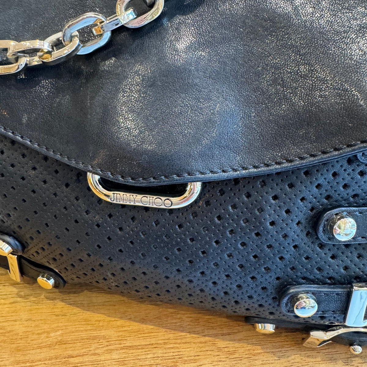 Jimmy Choo chain and buckle strap bag O/S Black/Gold