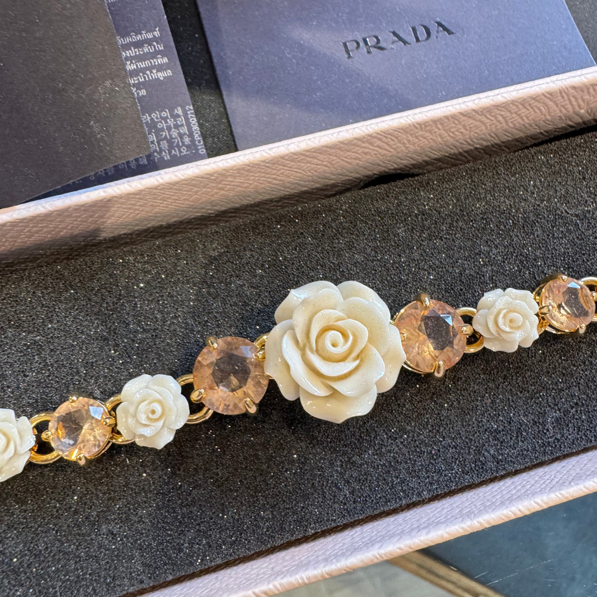 Prada Candy resin and crystal bracelet Cream/rose/gold O/S