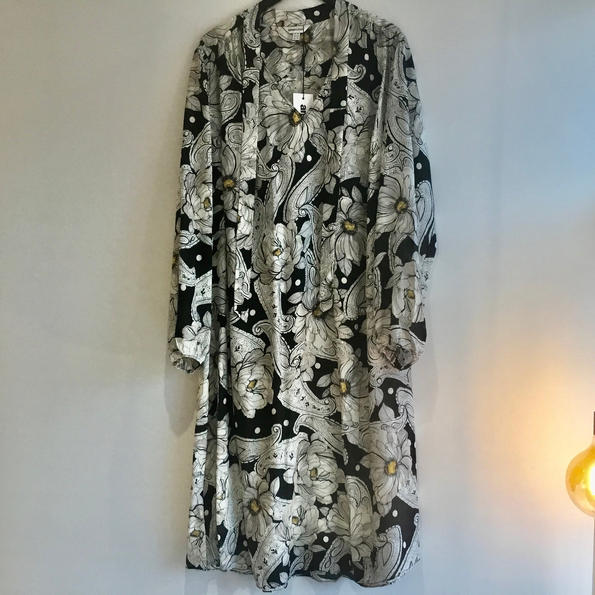 Anna Scholz silk tie neck dress Paisley Blk/Taupe Size 24