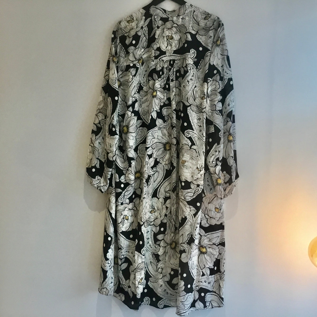 Anna Scholz silk tie neck dress Paisley Blk/Taupe Size 24