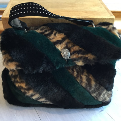 Kurt Geiger 'Soho' multi faux fur bag Black/Green/Leopard OS