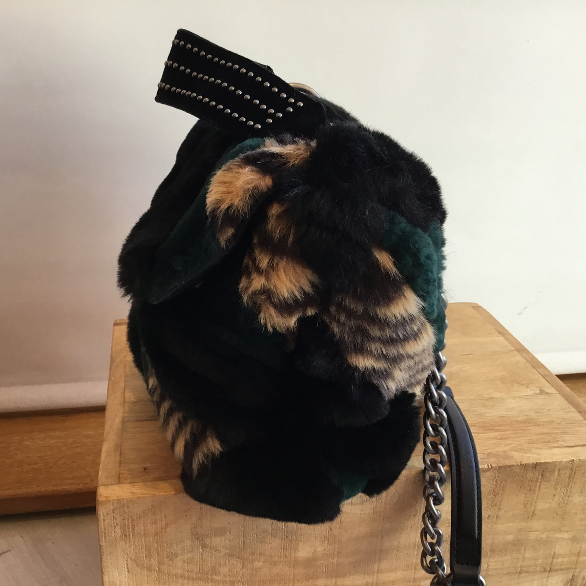 Kurt Geiger 'Soho' multi faux fur bag Black/Green/Leopard OS