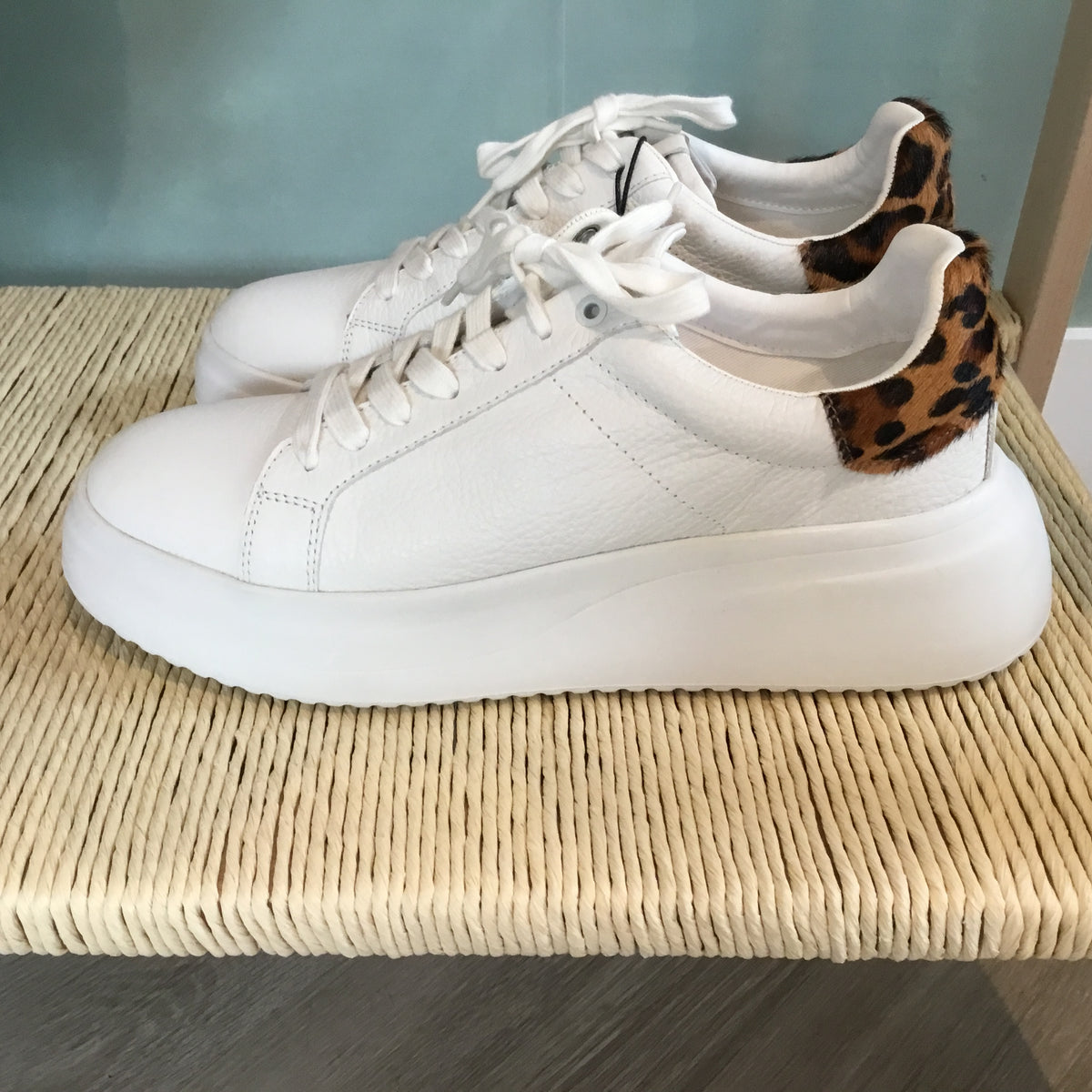 Zara leather flatform trainer White/Leopard 40