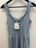 Damson Madder Check Sundress Pale Blue/Ecru Smock Bodice 12