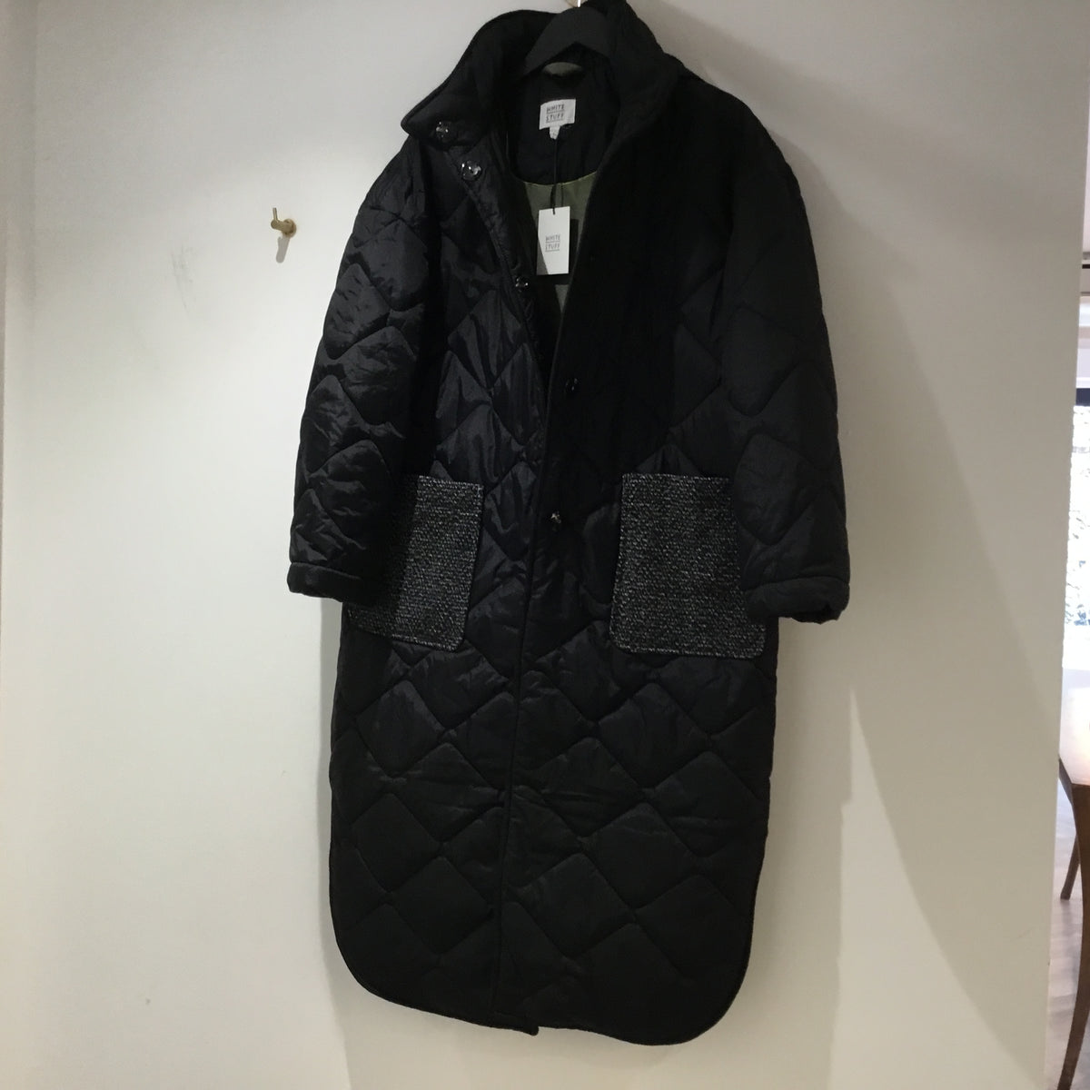 White Stuff 'Luna' fabric mix quilted coat Black Size 12