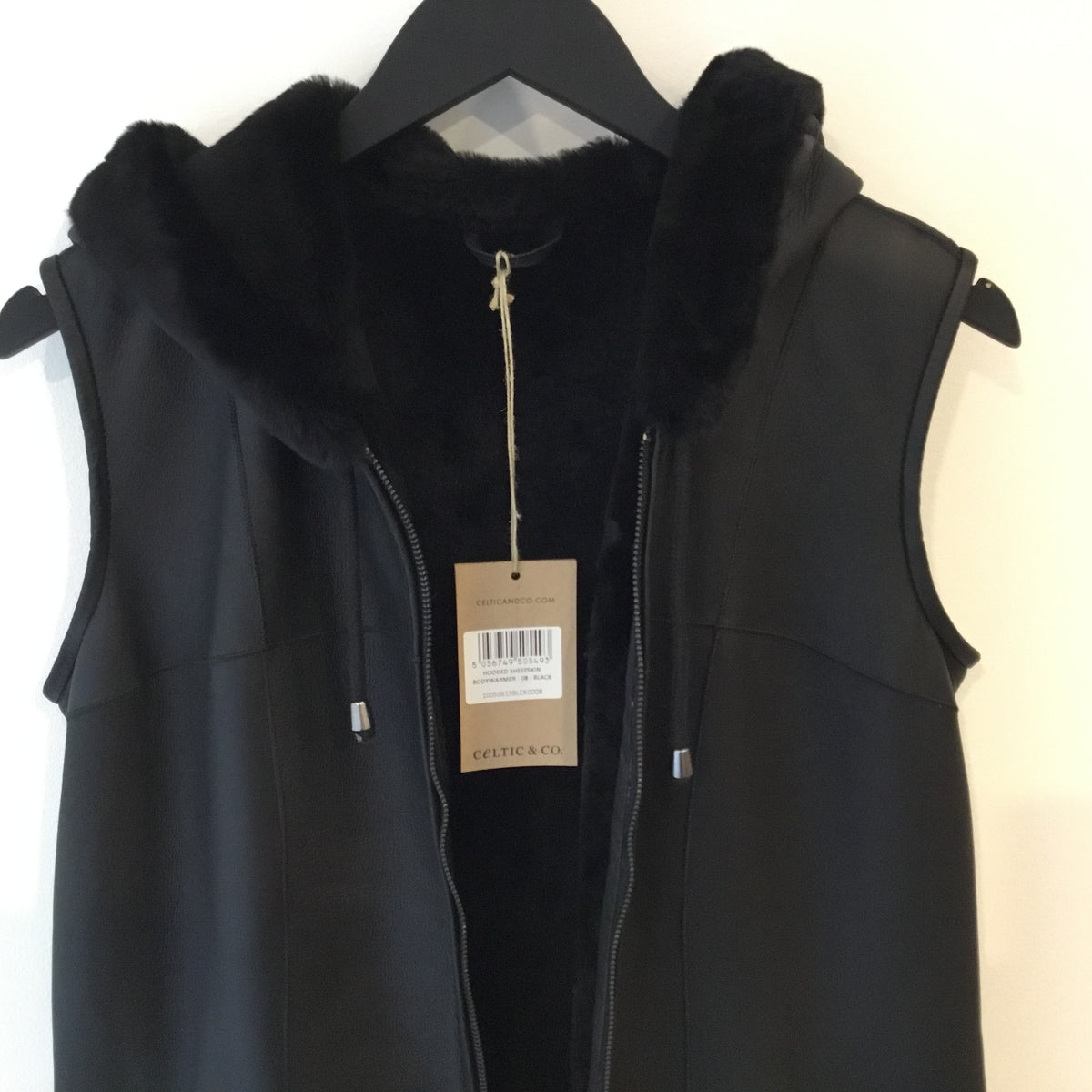 Celtic & Co sheepskin hooded gilet Black Size 8