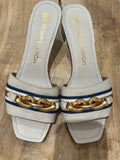 Tory Burch Footwear Jessa Heeled Mule Sand/Rust/Navy/White