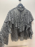 Mint Velvet Blouse Swirl Frill Khaki/Ecru/Black XL