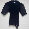 Sandro Ribbed & Lace Sleeve Top Size Small