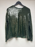 M&S Sequin Long Sleeve Top Green Size 16