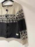 Odd Molly Women's Fair Isle Cardigan in Charcoal/Cream Size 2