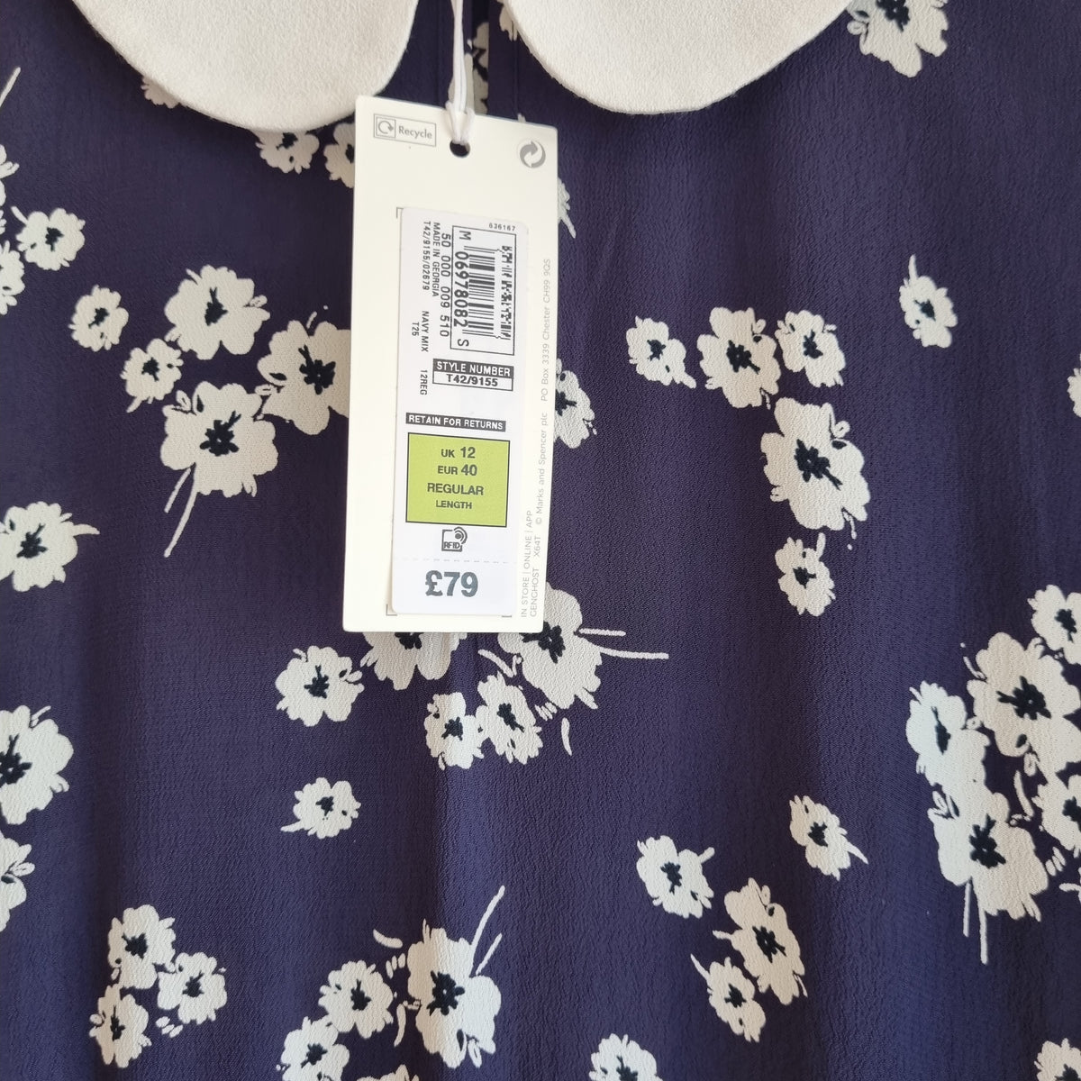 Ghost by M&S Floral Midi Dress Navy/White Size 12R