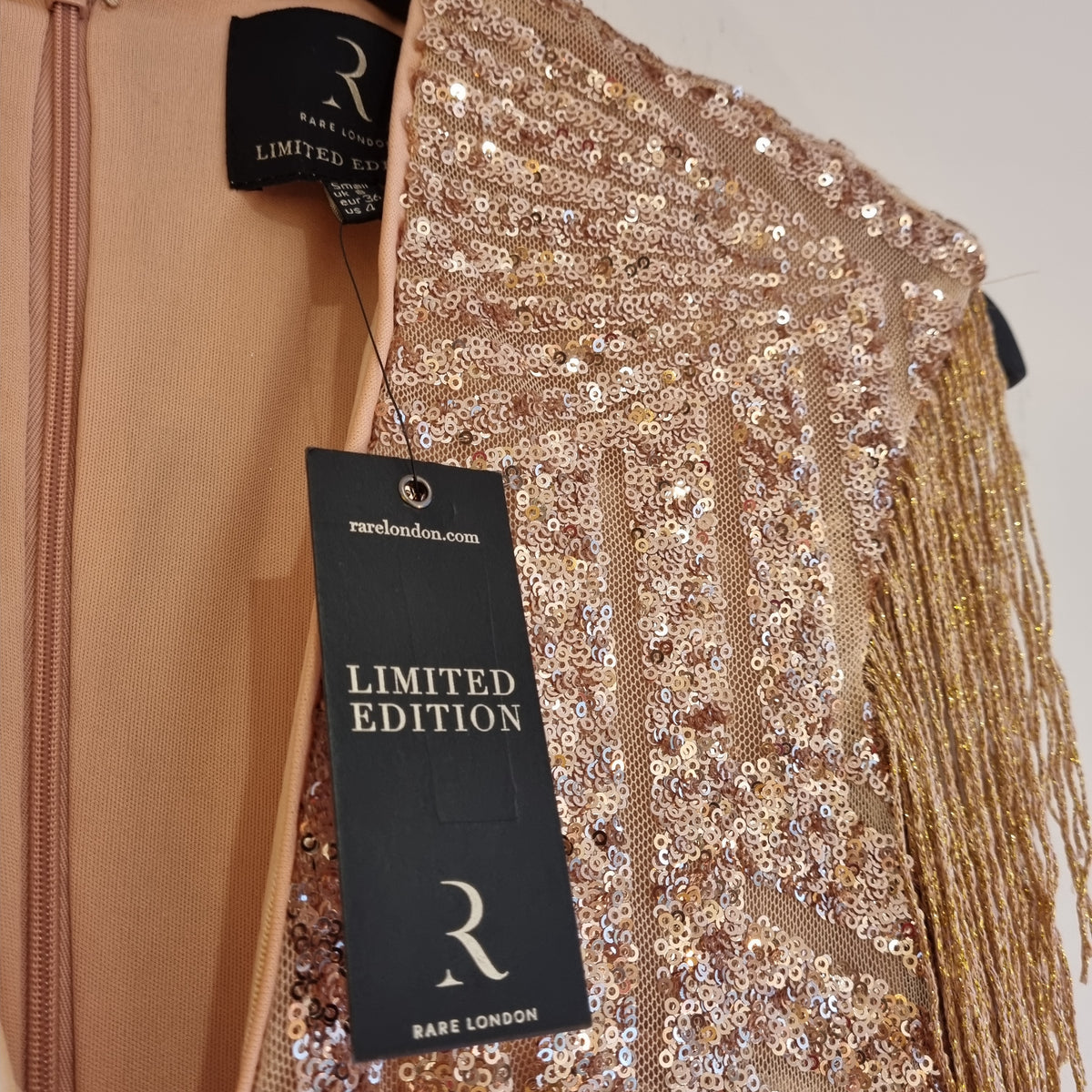 Rare London sequin plunge dress Gold Size 8