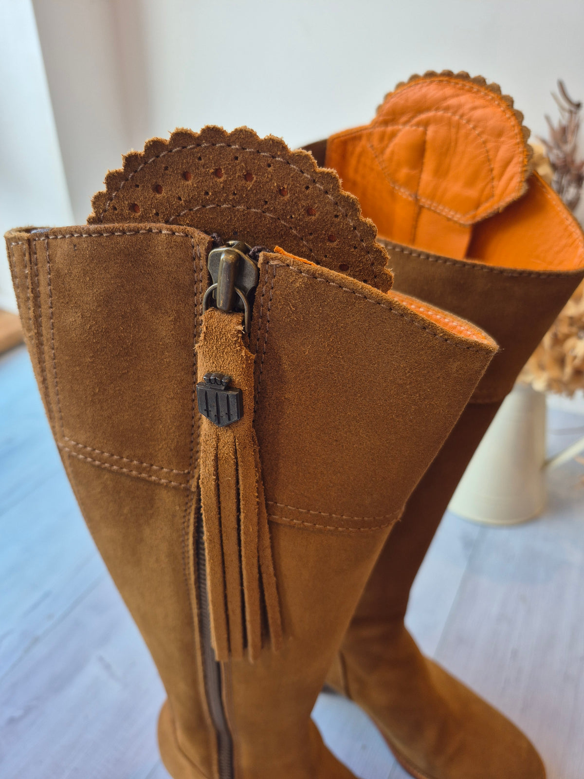 Fairfax & Favor Suede Heeled Regina BootsTan/Orange UK 6