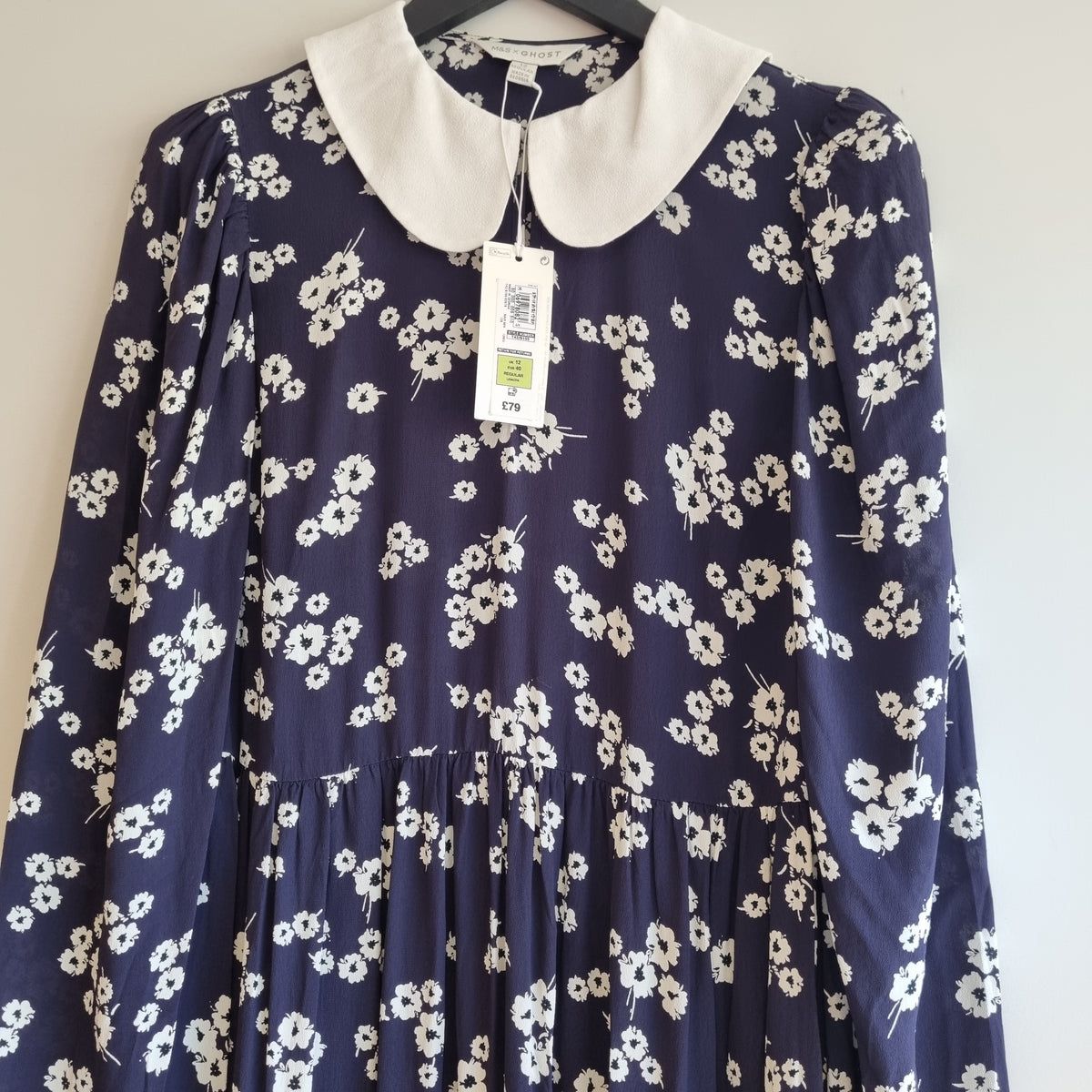 Ghost by M&S Floral Midi Dress Navy/White Size 12R