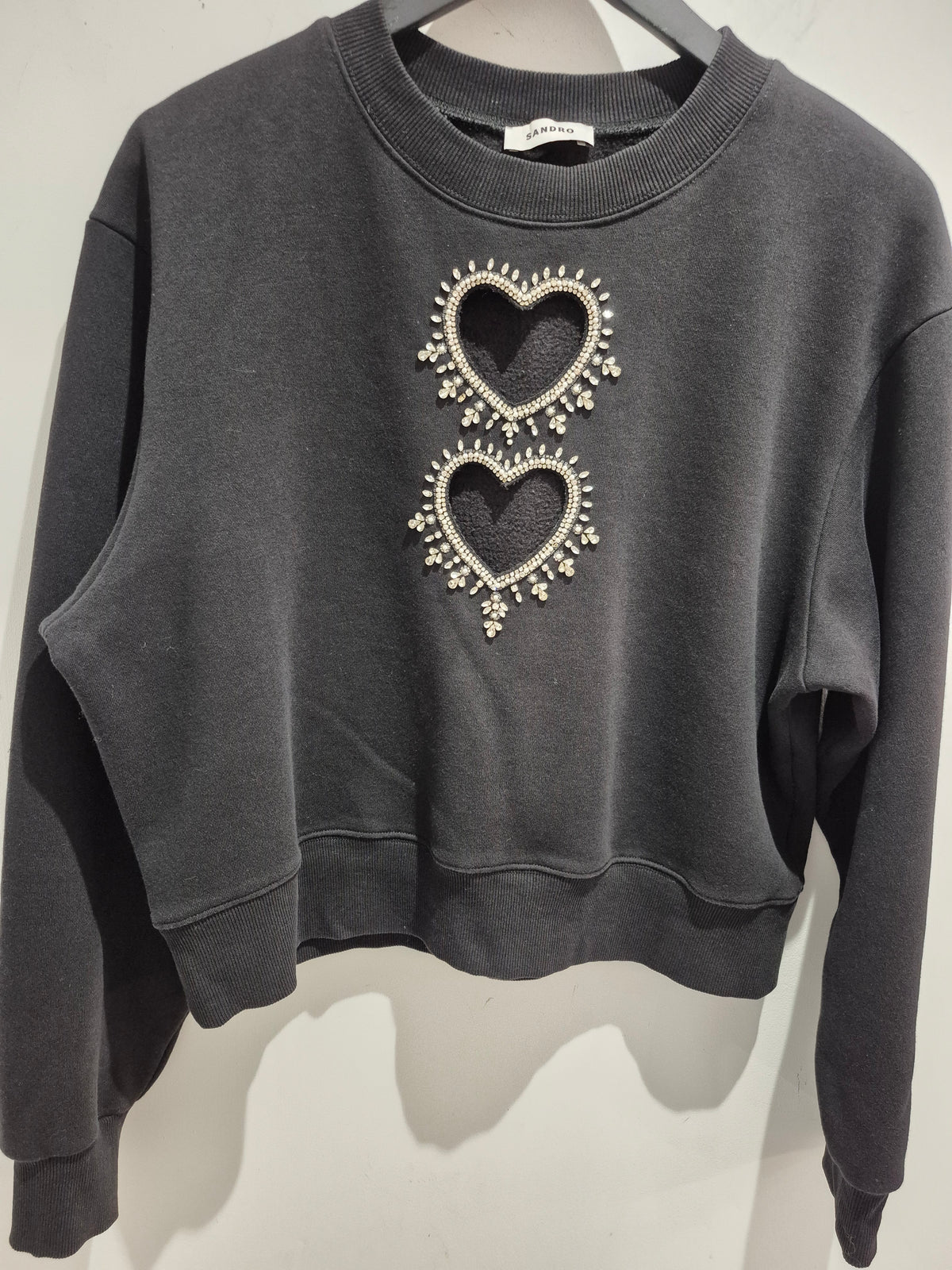 Sandro embellished heart sweater Black/Silver Size Small
