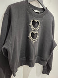 Sandro embellished heart sweater Black/Silver Size Small