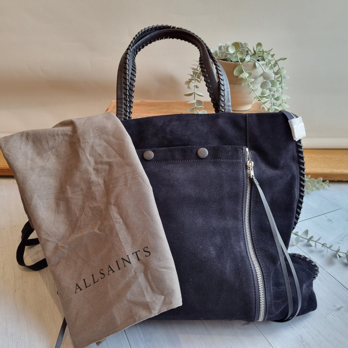 All Saints suede tote Navy OS