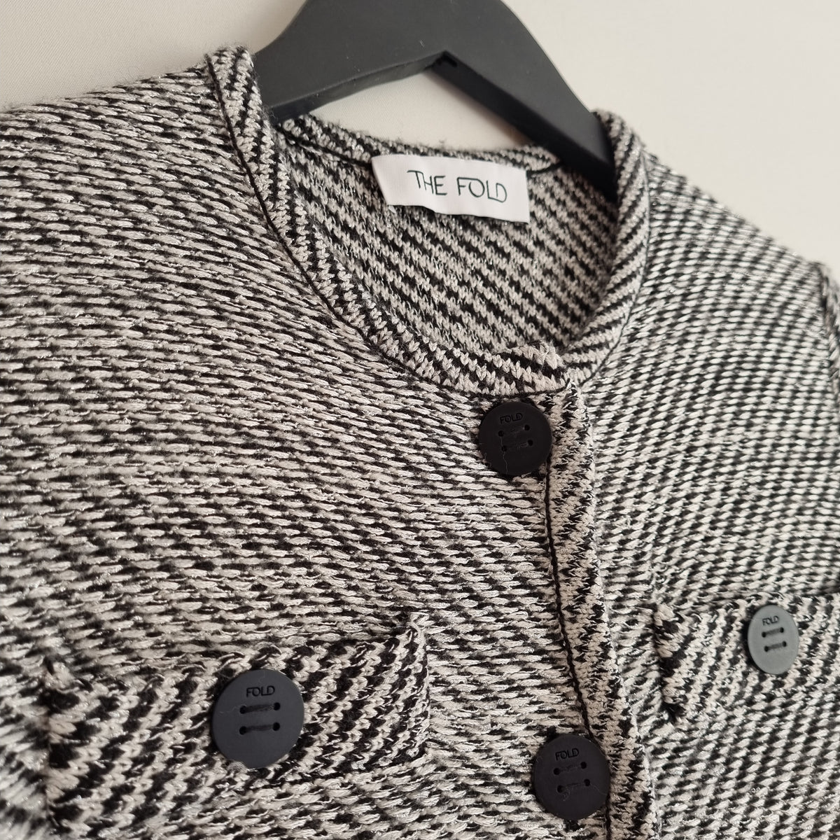 The Fold London tweed knit jacket Black/Ivory/Metallic Size Small