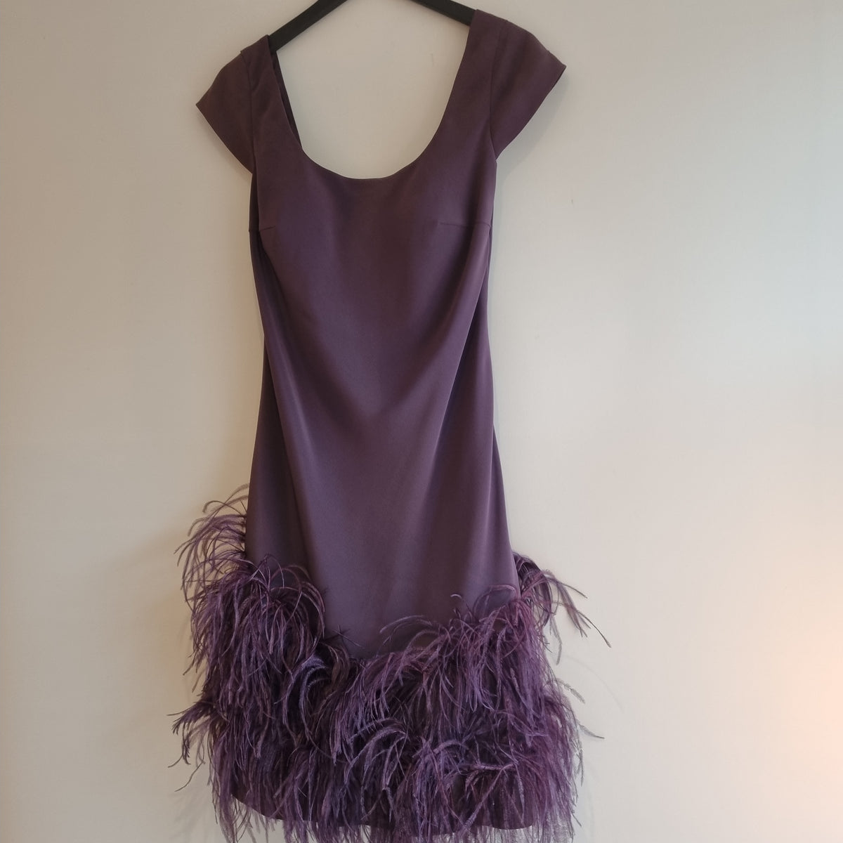 Irresistible marabou trim cocktail dress Aubergine Size 14