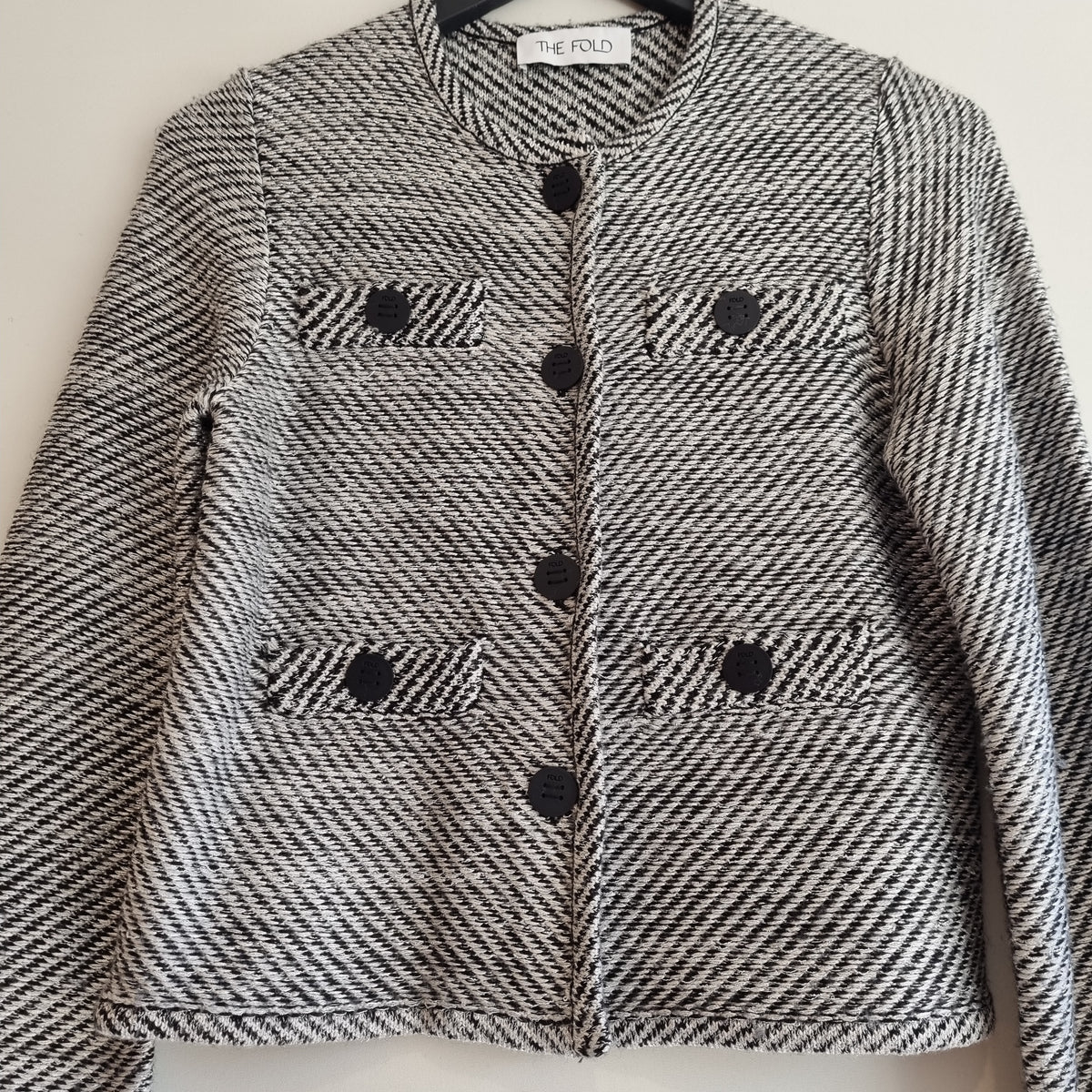 The Fold London tweed knit jacket Black/Ivory/Metallic Size Small