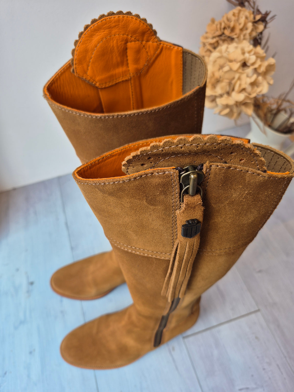 Fairfax & Favor Suede Heeled Regina BootsTan/Orange UK 6