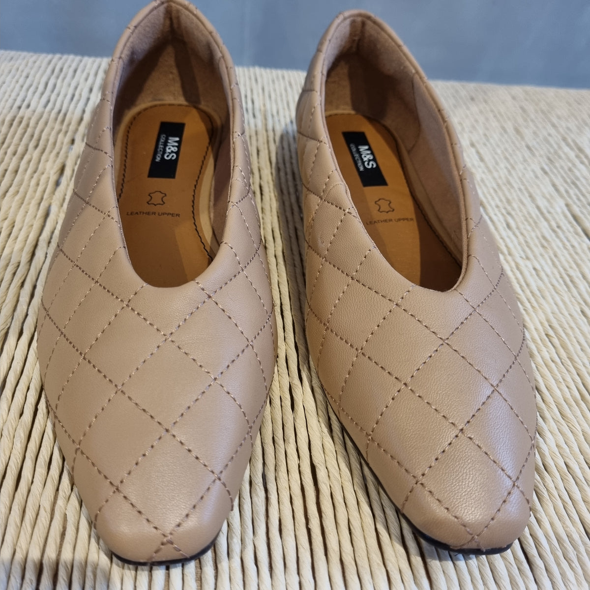 M&S stitched leather flats Camel Size 6