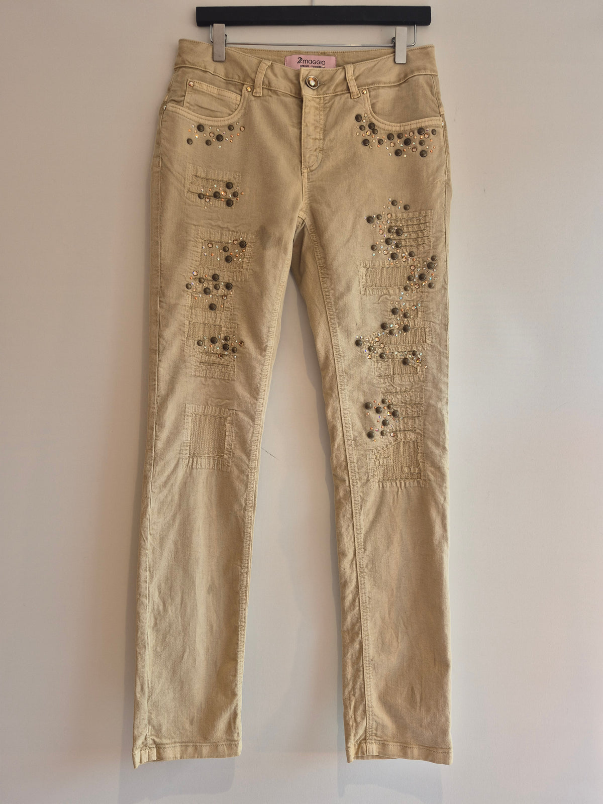 22 Maggio Vintage Beige/Bronze/Burnished Embellished Jean UK 12