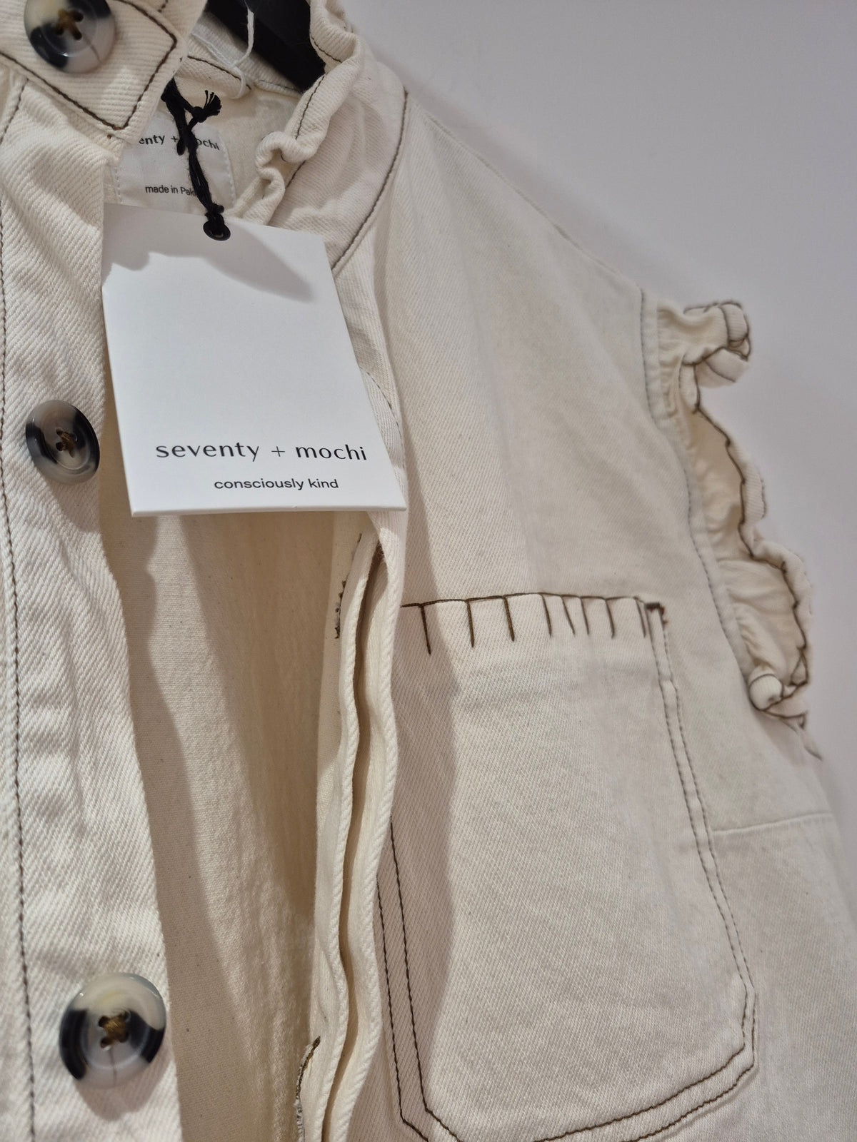 seventy + mochi sleeveless Pablo denim jacket Ecru Size 16