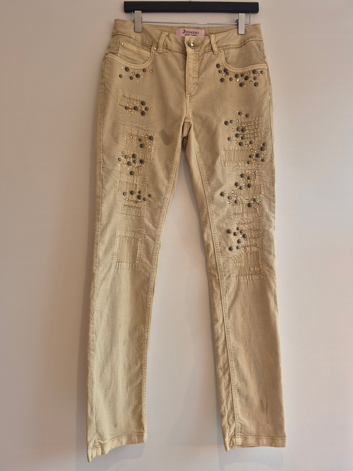 22 Maggio Vintage Beige/Bronze/Burnished Embellished Jean UK 12