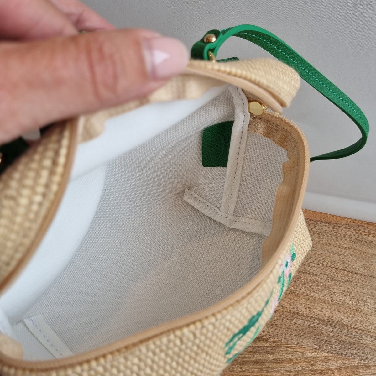 Longchamp Le Panier Pliage Natural/Green Crossbody bag