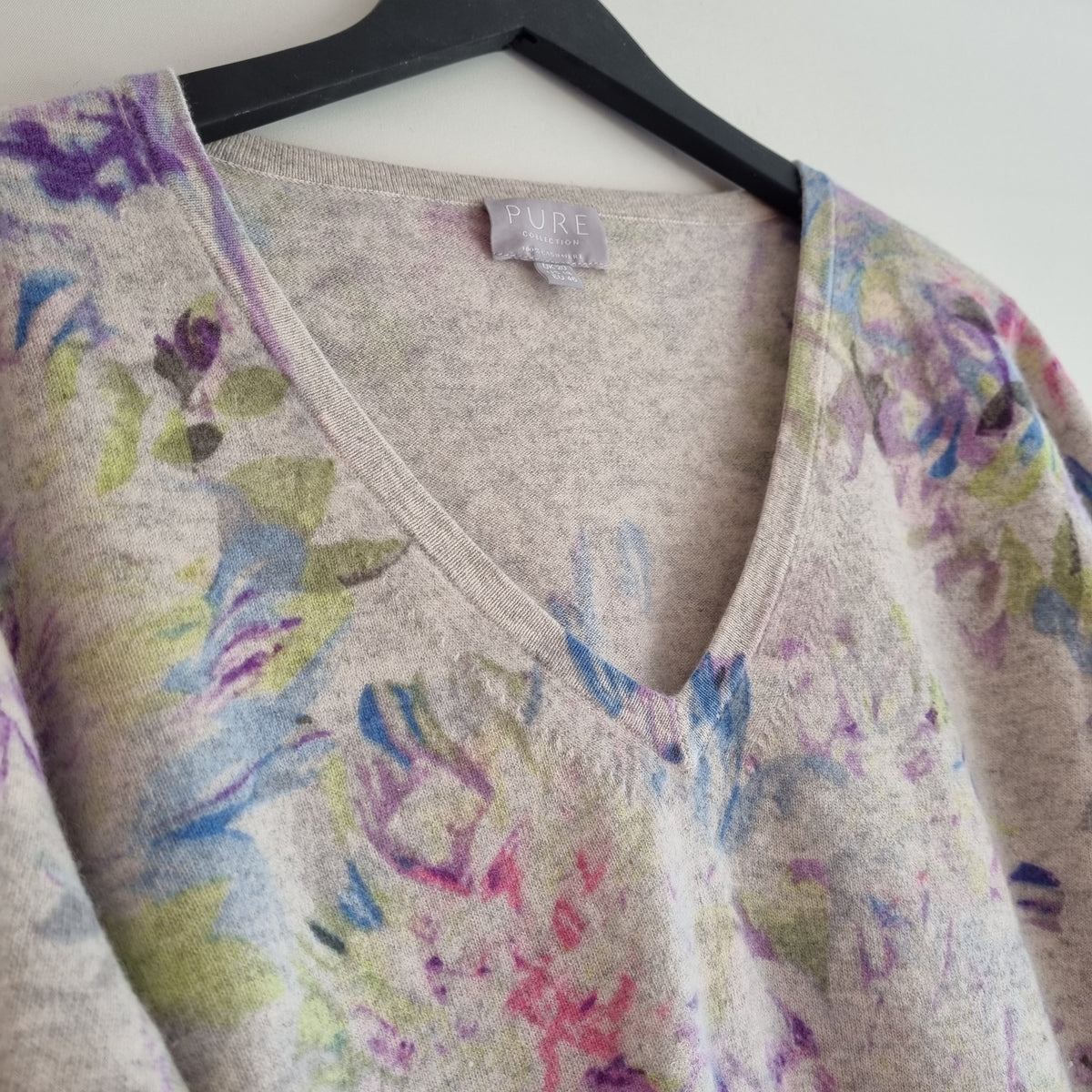 Pure Collection floral cashmere jumper Grey/Pastels Size 20