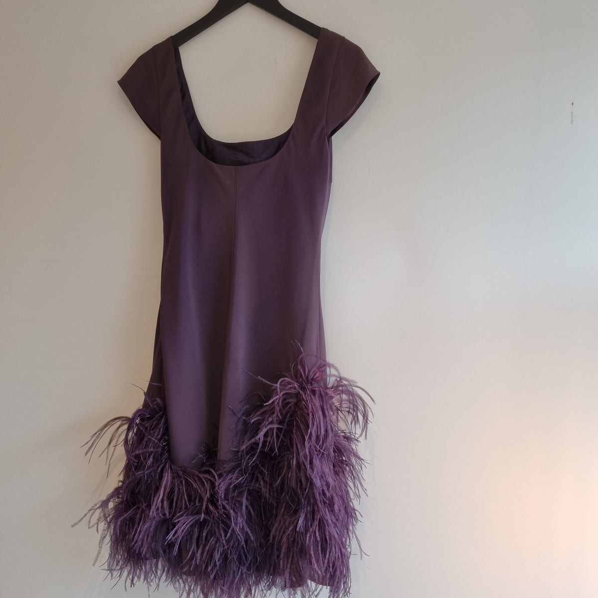 Irresistible marabou trim cocktail dress Aubergine Size 14