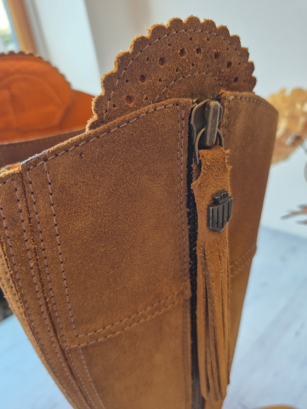 Fairfax & Favor Suede Heeled Regina BootsTan/Orange UK 6