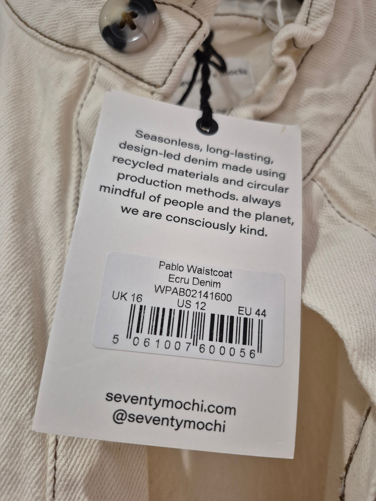seventy + mochi sleeveless Pablo denim jacket Ecru Size 16