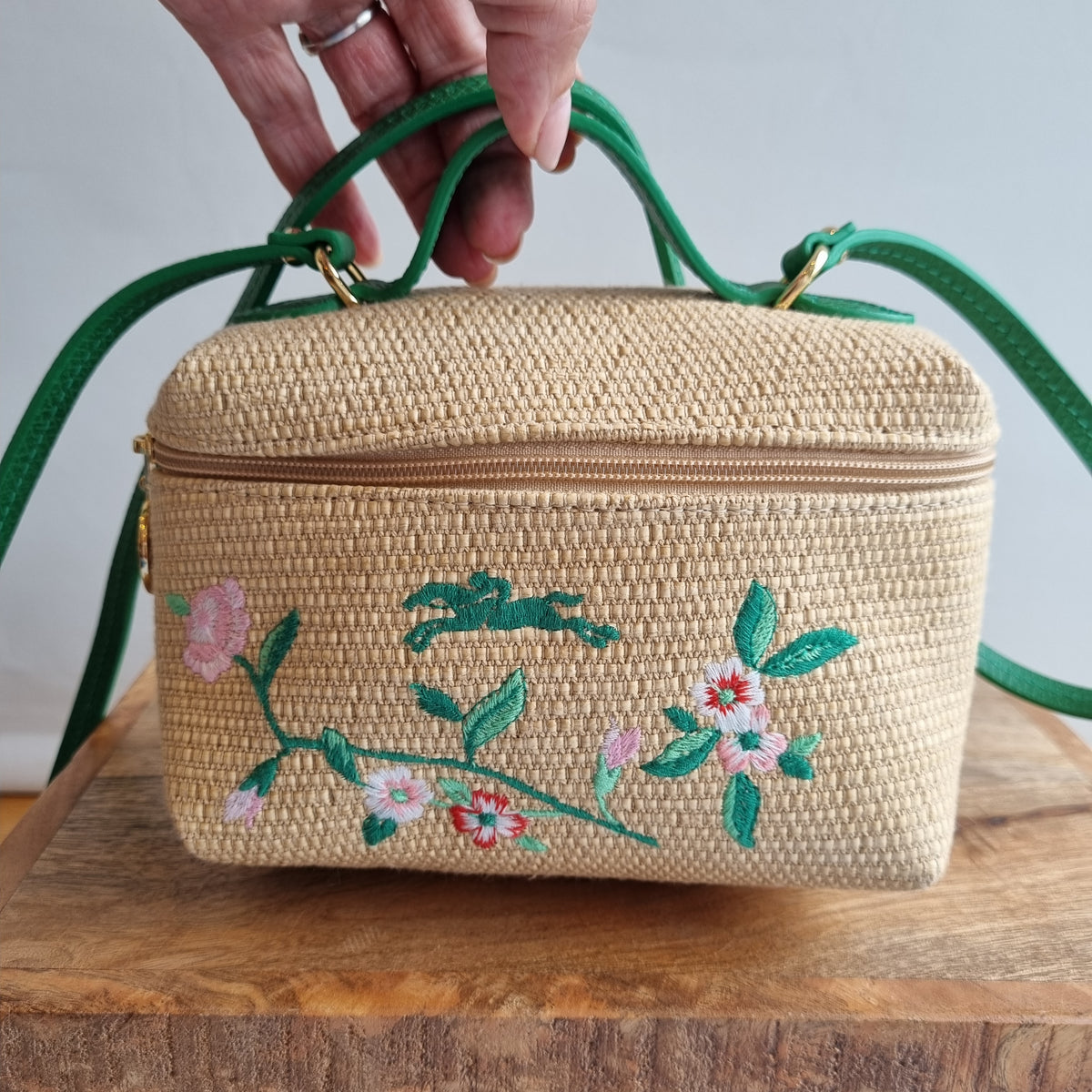 Longchamp Le Panier Pliage Natural/Green Crossbody bag