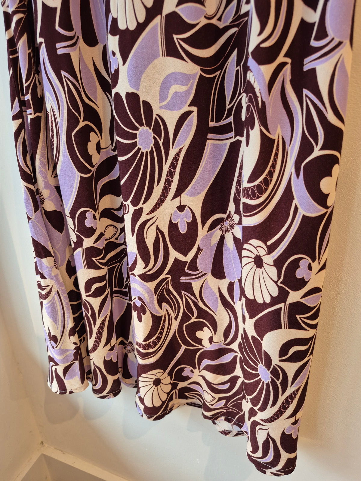 Rixo Silky Tea Dress Bold Print Lilac/Choc/Ivory Size 10