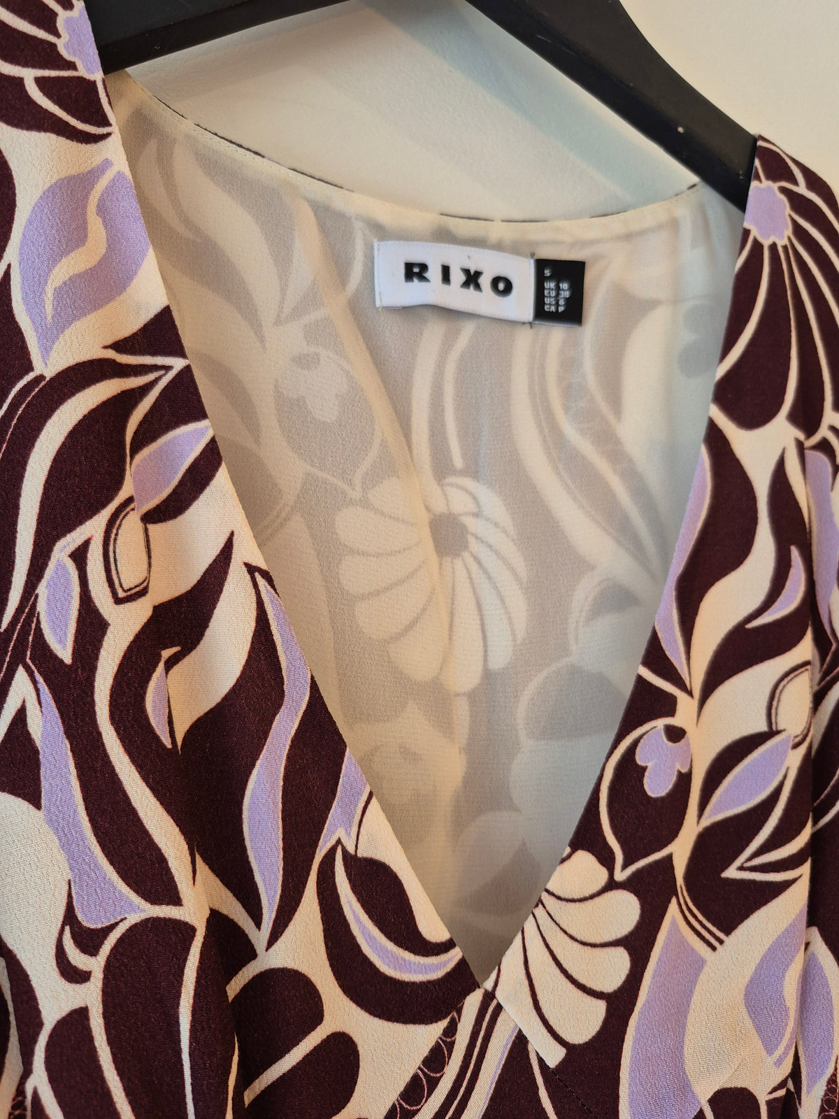 Rixo Silky Tea Dress Bold Print Lilac/Choc/Ivory Size 10