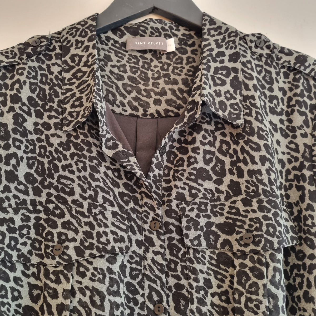 Mint Velvet leopard print midi shirtdress Khaki/Black Size 16