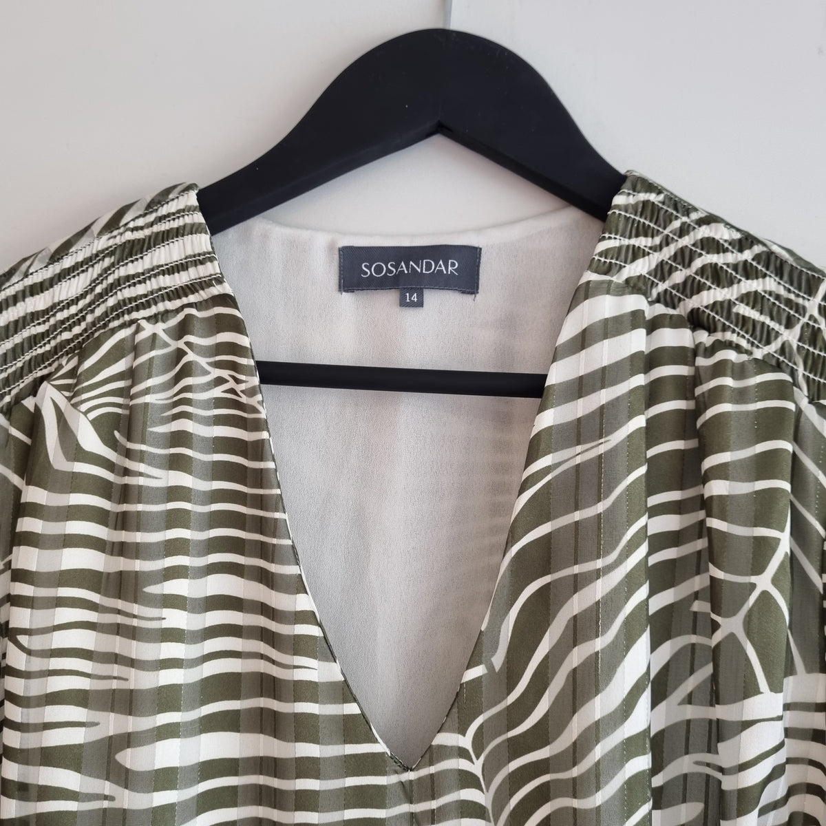 Sosandar leaf stripe dress Khaki/Cream Size 14