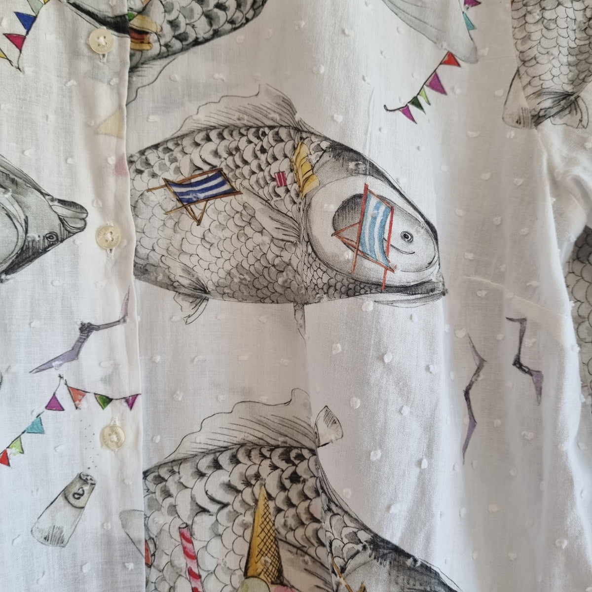 Vilagallo Fish/Beach print Shirt White/Multi Size 42