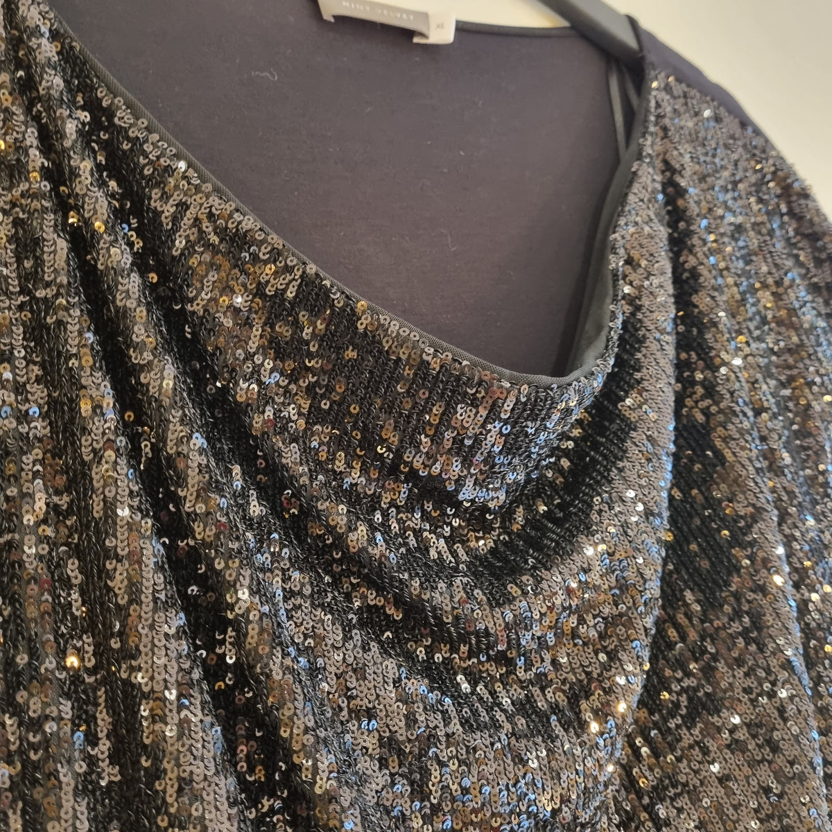 Mint Velvet sequin cowl neck top Black Size XL