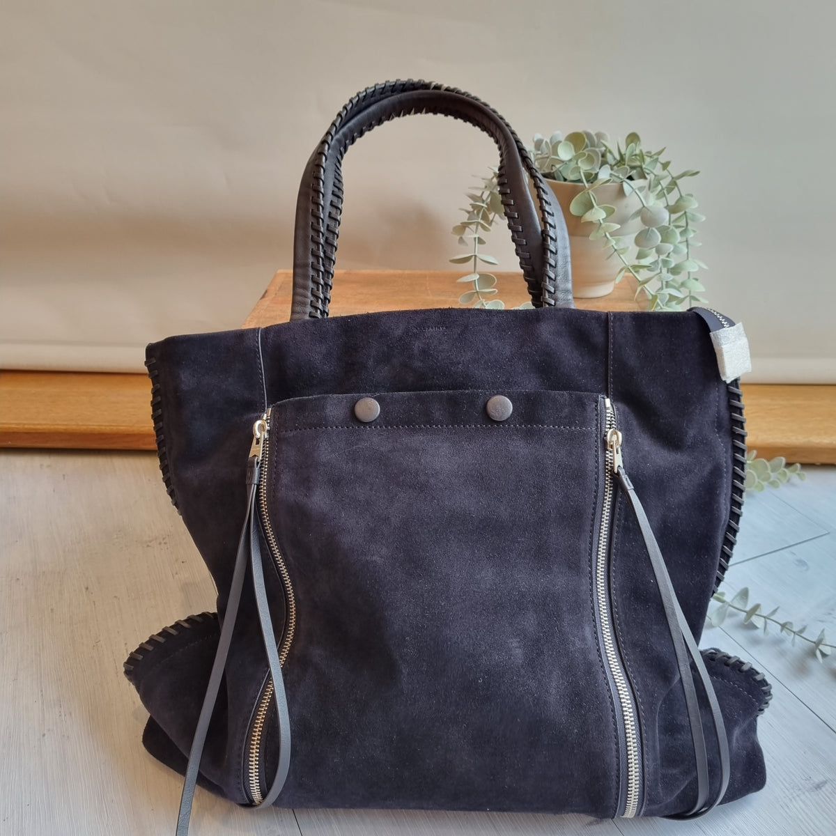 All Saints suede tote Navy OS