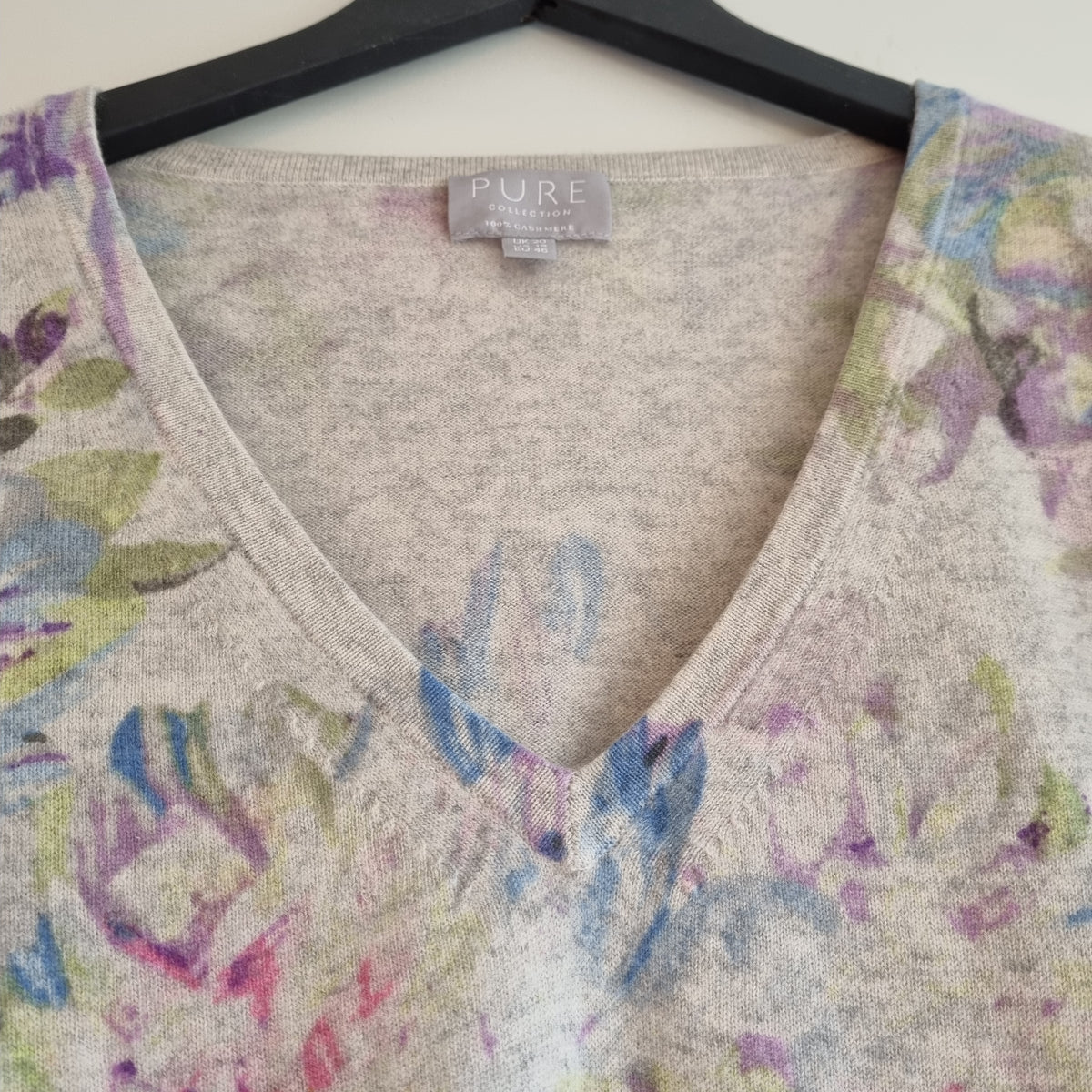 Pure Collection floral cashmere jumper Grey/Pastels Size 20