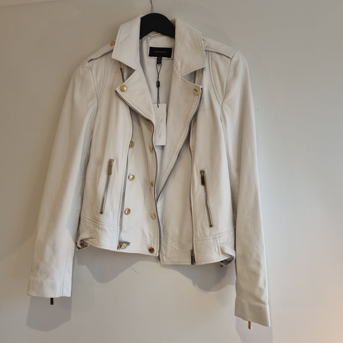 Karen Millen leather biker jacket White Size 14