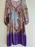 Mattiolo Vintage Silk Tunic dress Lilac/Tan/Pale Blue Sequin Hem IT 42/ UK 10-12