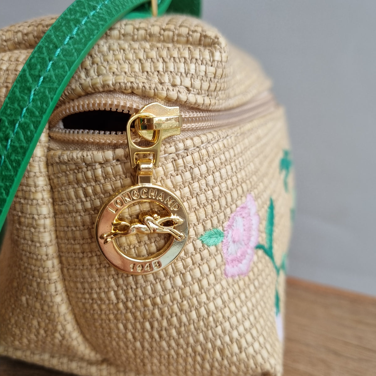 Longchamp Le Panier Pliage Natural/Green Crossbody bag
