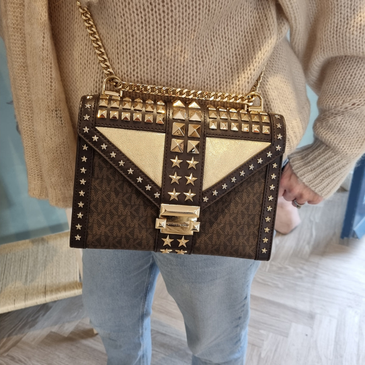 Michael Michael Kors Whitney star bag Choc/Gold OS