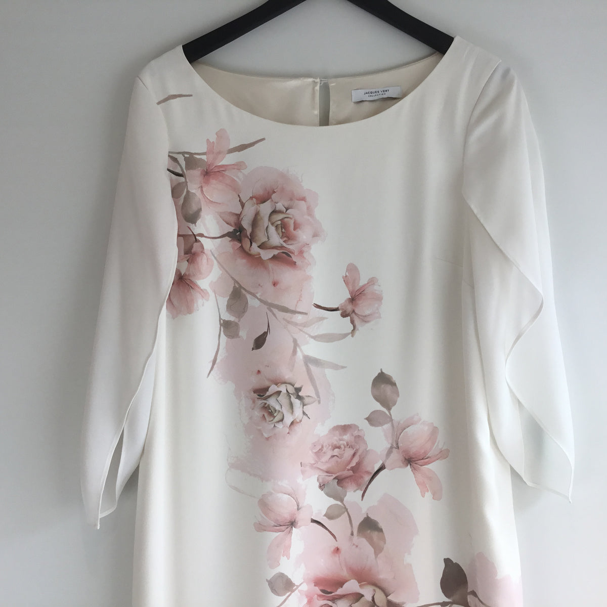 Jacques Vert rose print occasion dress Ivory/Blush Size 14
